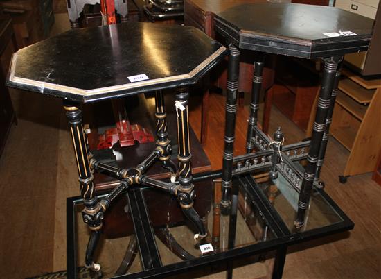 Two Victorian ebonised octagonal occasional tables(-)